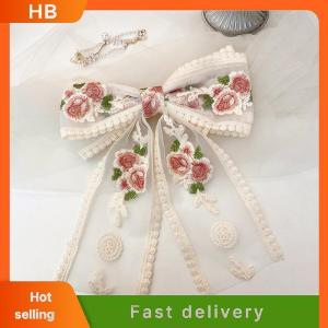 HB New Embroidered Bow Hairpin Lace Hair Clip Sweet Back Of The Head Duckbill Clip Fashion Hair Accessories For Girl Woman