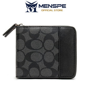 MENSPE กระเป๋าสตางค์สั้นสำหรับผู้ชายกระเป๋าสตางค์ใบสั้น PU สบาย ๆ กระเป๋าสตางค์อเนกประสงค์รูปแบบย้อนกลับกระเป๋าสตางค์จุกระเป๋าอเนกประสงค์บัตรเครดิตตำแหน่งบัตรเครดิตผู้ถือเหรียญกระเป๋าสตางค์กระเป๋ามีซิปสั้นกระเป๋าสตางค์