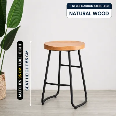 Bar Chair Bar Stool Solid Wood High Bar Stool 76cm Dining Chair Makan Besi Kerusi Bar Kerusi Bar Tinggi Cafe Chair 吧台椅