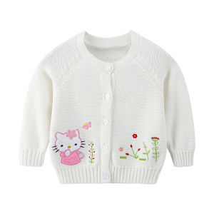 คาร์ดิแกนถักสำหรับเด็ก 2026 แจ็คเก็ตสเวตเตอร์เด็กผู้หญิงลายการ์ตูนปักผ้าฝ้ายหนาถักชั้นเดียวที่หลากหลายและทันสมัย