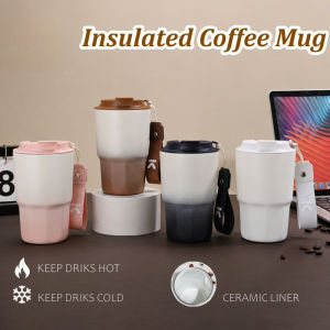 Coffee Tumbler Mug Ceramic Coated Stainless Double Wall Thermal Insulated Spill Proof Lid Reusable For Car Office Home