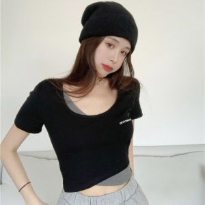 Áo Thun Nữ Croptop Giả 2 Mảnh Thiết Kế Mới Phong Cách Hàn Quốc