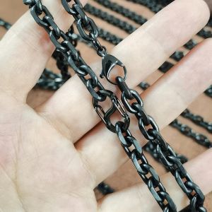 Mens Solid Titanium 7mm Anchor Chain Necklace Nautical Link Fashion Jewelry Accessory for Men