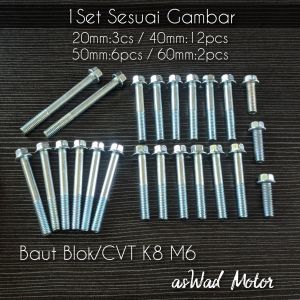 (1SET) BAUT BLOK MESIN YAMAHA JUPITER MX KARBURATOR KUNCI T8 / BAUT BAK CVT MOTOR / BAUT KRENGKES PART
