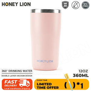 HoneyLion-360 Sip Vacuum Insulated Tumbler 12oz 360ml 304 Stainless Steel Leakproof Travel Mug One Press Lid for Car Office Use