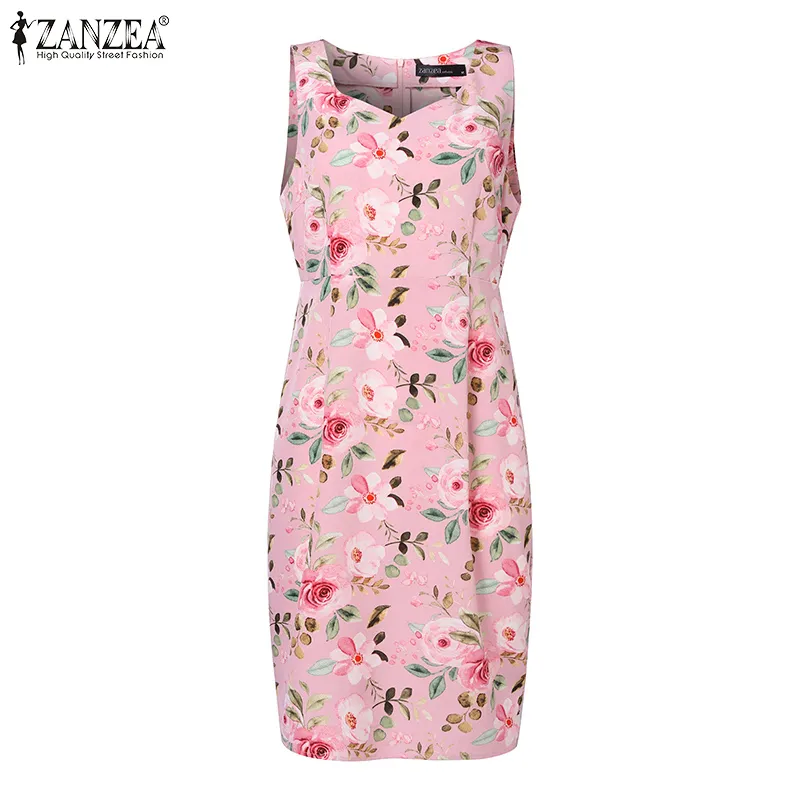 ZANZEA Korean Style Womens Floral Printed Slip Mid-Dresses Party V-Neck  Bodycon Dress #11