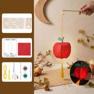 okdeals01 lantern mid autumn 灯笼中秋节 Fabric Fruit Mid-Autumn Festival Lantern Pear Shape Handheld DIY Lantern Making Kit Chinese DIY Material Bag Small Persimmon Lantern Festival Lamp