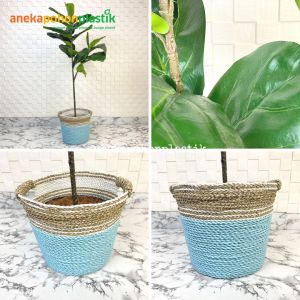Tanaman Artificial Pohon Imitasi Ketapang X2 T120 Pot Dasar Cover Anyaman Seagrass Handle Dekorasi Rumah