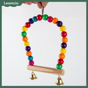 [Leomcio] นกแก้วไม้ธรรมชาติแกว่งของเล่นนก Perch แขวนแกว่งกรงลูกปัดที่มีสีสัน