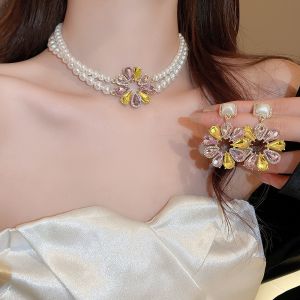 Flower Necklace for Women Hoop earings for wedding earrings korean style set jewelry set for women on sale pawnable jewelries and accessories set wedding jewelry set for bride pearl earrings freshwater choker necklaces aesthetic pearl jewelry set