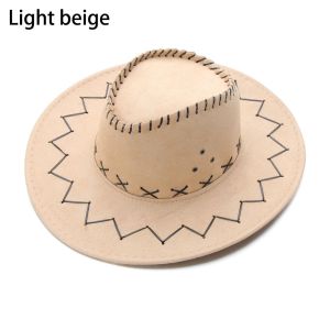 LIVELYN Thời trang Panama Phong cách phương Tây Dải rộng Mũ Jazz Mũ phớt Fedora Mũ cao bồi da lộn