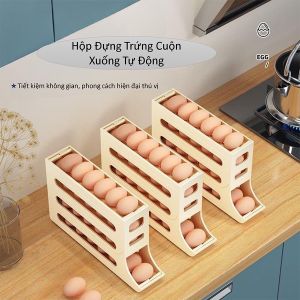 Khay đựng trứng cuộn tự động 4 tầng tiết kiệm không gian cho tủ lạnh giá đỡ trứng lăn tự động