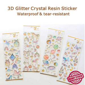 3D Glitter Crystal Resin Sticker Transparent Puffy Sticker DIY Art Decoration Scrapbooking Craft Gift For Kids Stiker Kanak-Kanak