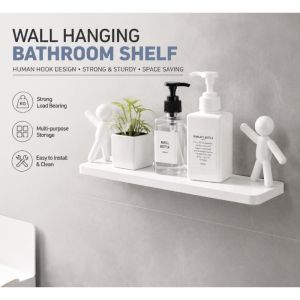 Wall Hanging Bathroom Plastic Organizer Shelf Floating Wall Ledge Human Hook Rack
