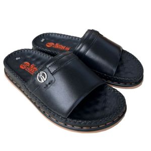 Dép nam quai ngang nam Trường Hải da bò thật đế cao 3.5cm màu đen DN155