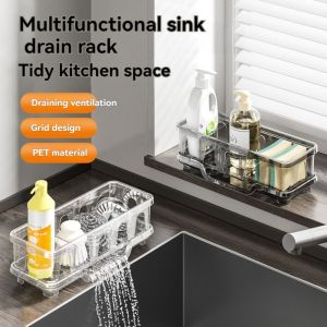 GIGBM Moisture-proof Kitchen Sink Sponge Rack Quick Dry Detachable Partition Dishcloth Towel Tray Large Capacity Save Space Self-Draining Kitchen Sink Organizer Seasoning