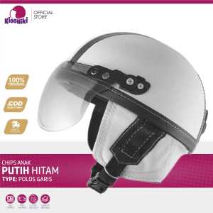 Helm Anak Retro Polos Garis SNI 1 2 3 4 5 Tahun Lucu Unik Berkendara Aman Warna Putih Hitam