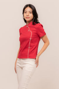 RIMINI - Atasan Wanita Cheongsam Lengan Pendek Katun Premium Size XS-XL - Jingbei Top CC29812-1