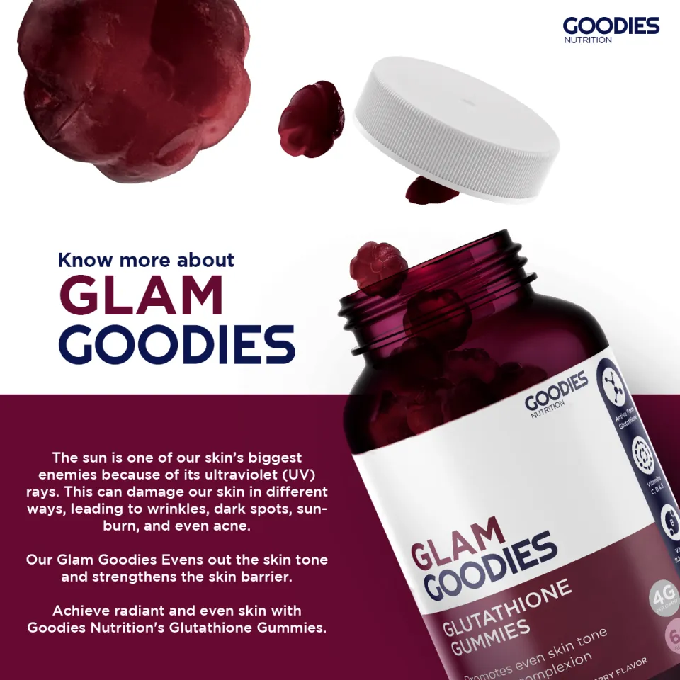 GOODIES NUTRITION Glutathione Gummies  Glam Goodies  1 bottle (60 Gummies)  - Improve Skin Texture & Complexion | Lazada PH