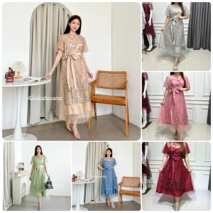 Edme Dress Fanny Brukat Dress Natal Kekinian Dress Brukat Kondangan Cantik Fashion Wanita
