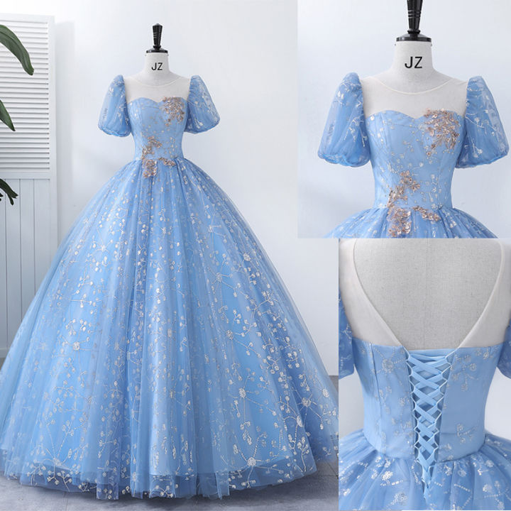 HOFALY Luxury Formal Events Glitz And Glam Blue Princess Birthday Party  Plus Size Ball Gown For Debut 18 Years Old Evening Dresses Floor Length  Gown