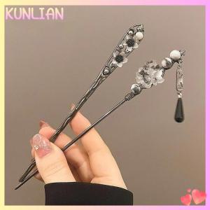 [KUNLIAN] ปิ่นปักผมสไตล์จีนย้อนยุคปิ่นปักผมมีพู่ดอกไม้สีหมึกสำหรับผู้หญิงที่ใส่ผมทรงหางม้าที่สง่างามเครื่องประดับผม