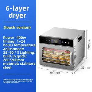 6 Trays Touch Control Electric Food Dehydrator Household Fruit Vegetable Jerky Dryer Food Drying Machine