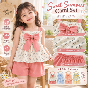 AILEBE Kids Sets Terno Strap Cami Set With Big Loose A-Line Relaxed Fit Soft Lightweight Breathable Sweat-Wicking Skin-Friendly Summer Beach Outing Vacation Home Wear OOTD Panglakad Pang Gala Coords Presko