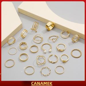 Miễn phí vận chuyển✨ 22Pcs Thiết Lập Cổ Điển Hollow Tim Bướm Nhẫn Set Cho Phụ Nữ Kim Loại Bạc Màu Hình Học Xoắn Ốc Hình Dạng Vòng Rendy Đồ Trang Sức