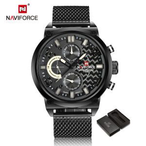NAVIFORCE Watch for Men Casual Waterproof Wristwatch Stainless Steel Quartz Chronograph with Calendar Luminous Display Original Vintage Watches Christmas Gifts NF9068