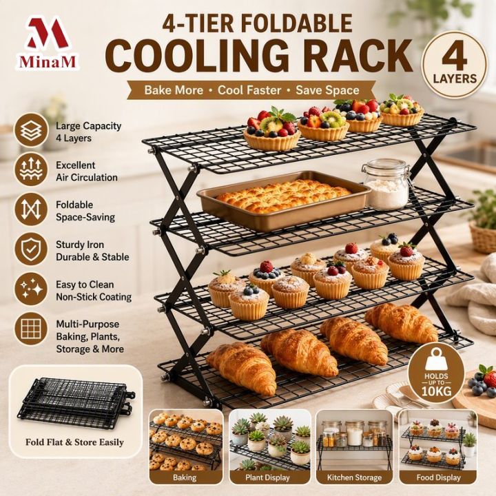 Bread Cooking Racks Multi Tier Foldable Cooling Rack Iron Wire Stackable Space Saving ...