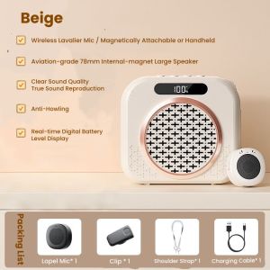เครื่องขยายเสียงแบบไร้สายมีไมโครโฟน Lavalierเครื่องขยายเสียงแบบพกพาไมโครโฟนพร้อมลำโพงเมกะโฟน Mini พร้อมคลิปเปิด/ไมโครโฟนสำหรับผู้สอนไมโครโฟนติดปกเสื้อสำหรับการพูดในห้องเรียน