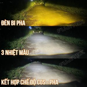 Bi LED cos pha Fujitek V40 với 3 chế độ màu chân zen xoáy phù hợp cho oto xe máy