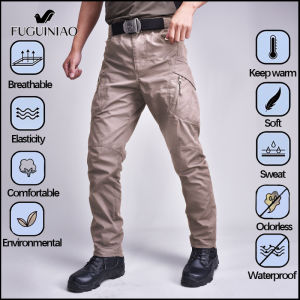 FUGUINIAO IX9 กางเกงยุทธวิธี ยางกันน้ำยุทธวิธีต่อสู้สินค้า กางเกงขายาวกองทัพน้ำหนักเบา กางเกงปีนเขาหลายกระเป๋า