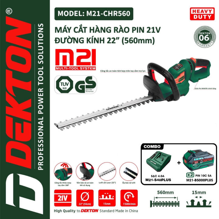Máy cắt tỉa hàng rào pin DEKTON M21-CHR560, Động cơ Không chổi than ...