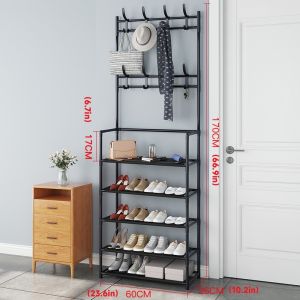 5 Layer Shoe Hat Rack with Wheels and Hook Durable Metal Frame Bedroom Clothes Hanger Bag Rack COD