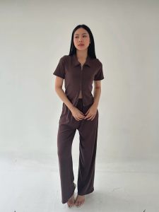 ALOHA Eun Ji Set 113 | Setelan Wanita Knit Lengan Pendek | Top & Pants Hightwaist Wanita with Zipper