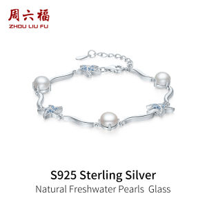 ZHOU LIU FU 周六福 S925 Sterling Silve Freshwater Pearl Bracelet Blue Starfish Bracelet Design Classic Elegant Jewelry Gift for Women Girl 16+3CM X0714314