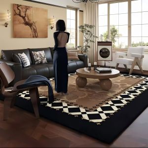 New vintage-style living room rug light luxury vibe high-end feel waterproof stain-resistant no washing needed wipeable sofa carpet