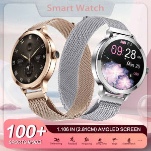 Womens Smart Watch AMOLED Display Screen 100+Sports Bluetooth Call Intelligent Voice Blood Pressure Blood Oxygen Monitoring2025