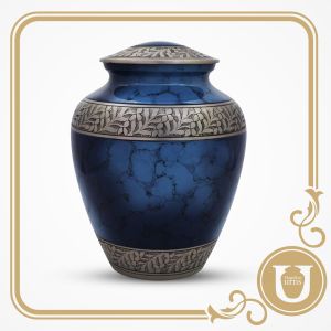 Brass Cremation Urn / Radiant Band Series - Blue (9" x 6.5") FREE Velvet Bag