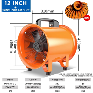 Portable Axial Flow Fan Exhaust Fan 8/10/12 inches Portable Ventilation Fan All Iron High Power Marine Ventilator Blower Exhaust Fan Industrial Workshop Kitchen Warehouse Ventiletion Strong Smoke Exharust Pipe