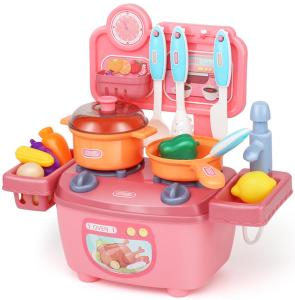 YUNLEO Mini Kitchen Playset Kids Cooking Toys Set House Play Tableware For Kids(Pink)