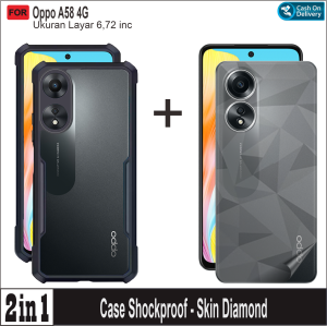 Paket 2in1 Casing Oppo A58 4G Case Fusion Armor Shockproof Free Skin carbon