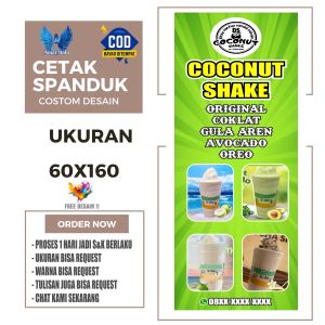 Cetak Spanduk Cetak Banner COCONUT SHAKE Ukuran 60x160 Costom Desain
