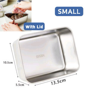 Stainless Steel Food Container with Cover Japanese 304 Stainless Steel Tray Food Storage Dispensers Temperature Resistant Stainless Steel Fresh Keeping Box Refrigerator Storage Organizer Meat Vegetable and Fruit Crisper Kitchen Storage Outdoor Box