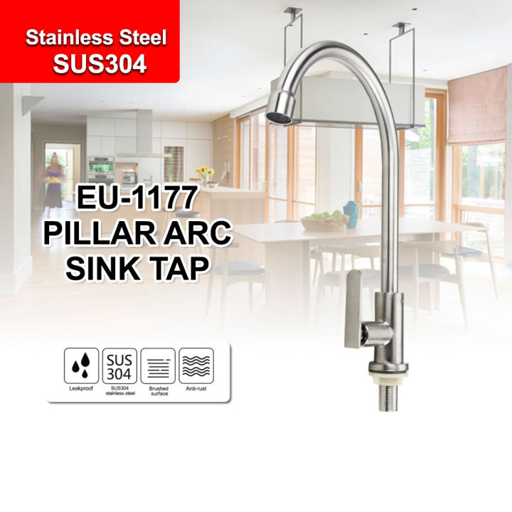 Pillar Arc Sink Tap SUS304 Stainless Steel Ready Stock Kitchen Faucet ...