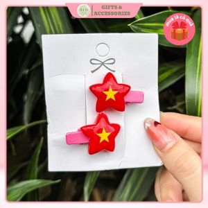 Kẹp tóc cờ đỏ sao vàng phụ kiện tóc cho ngày Quốc Khánh 2/9 combo kẹp tóc hình cờ Việt Nam