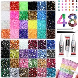 50.000 viên đá trang trí bằng nhựa dùng cho bộ dụng cụ trang trí 48 màu kích thước 3mm đá mặt phẳng dùng để làm đồ thủ công tranh kim cương kèm theo keo dán và dụng cụ thích hợp để trang trí móng tay và sách.