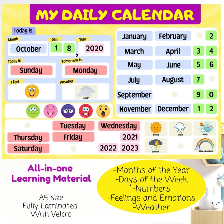 My Daily Calendar A4 Size/ Calendar for Kids / Laminated Chart / Kid's Calendar